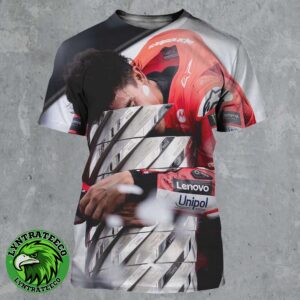 Marc Marquez MotoGP 2025 World Champion Holding Trophy Photo All Over Print Shirt