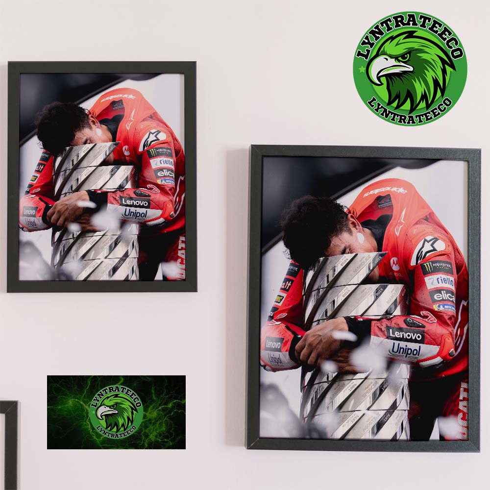 Marc Marquez MotoGP 2025 World Champion Holding Trophy Photo Home Decor Poster Canvas