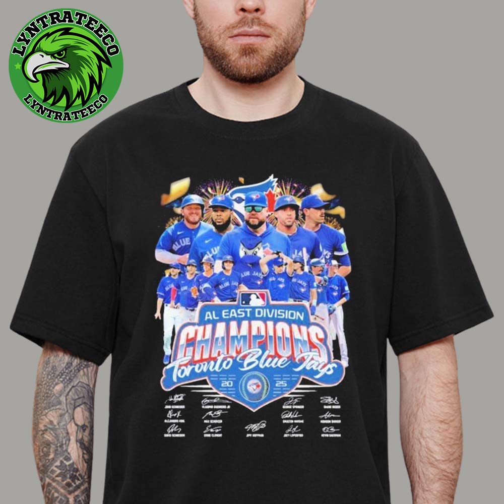 Toronto Blue Jays 2025 MLB AL East Division Champions Team Photo With Signatures Premium T-Shirt