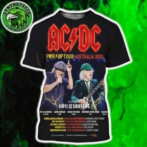 ACDC PWR UP Tour Australia 2025 Dates List For City Melbourne Sydney And Adelaide Perth Brisbane All Over Print T-Shirt