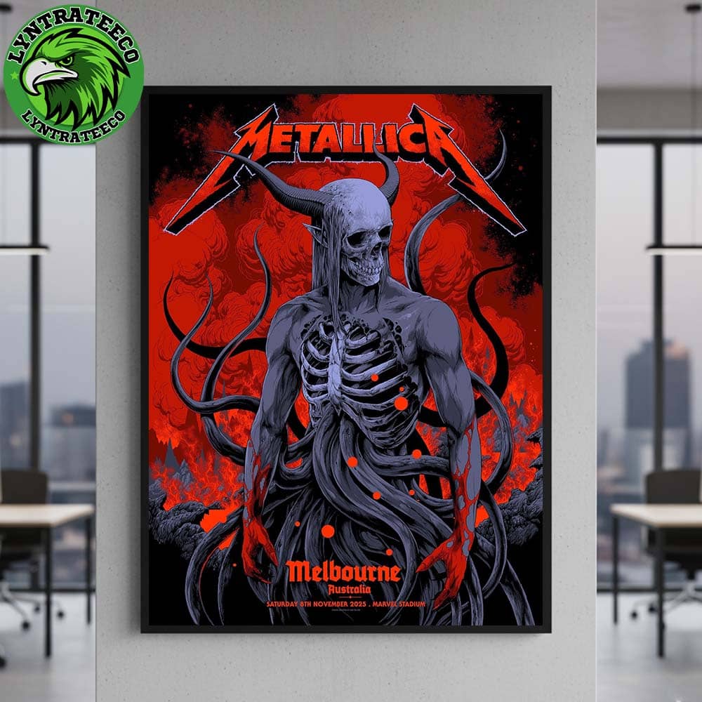 Metallica Ken Taylor M72 Melbourne Pop-Up Shop Exclusive Poster For Melbourne Australia At Marvel Stadium On November 8th 2025 Poster Canvas