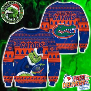 NCAA Florida Gators Football x Grinch Custome Name And Number 2025 Knitted Ugly Christmas Sweater