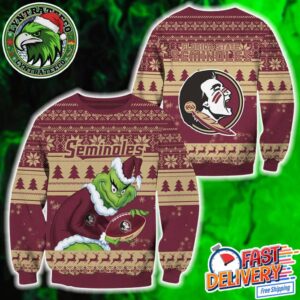 NCAA Florida State Seminoles x Grinch Football Gift For Fan 2025 Knitted Ugly Christmas Sweater