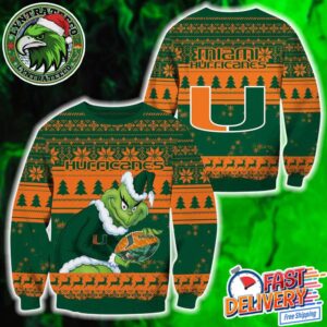 NCAA Miami Hurricanes Football x Grinch Holiday Christmas Xmas Ugly Christmas Sweater 2025