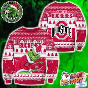 NCAA Ohio State Buckeyes x Grinch Football Gift For Fan 2025 Knitted Ugly Christmas Sweater