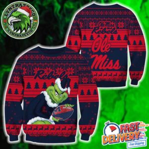 NCAA Ole Miss Rebels x Grinch Football Gift For Fan 2025 Knitted Ugly Christmas Sweater