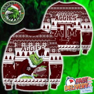 NCAA Texas A And M Aggies x Grinch Football Personalized Christmas 2025 Holiday Ugly Christmas Sweater