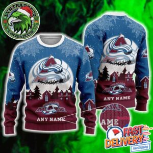 NHL Colorado Avalanche Hockey Pattern Custome Name And Number 2025 Knitted Ugly Christmas Sweater