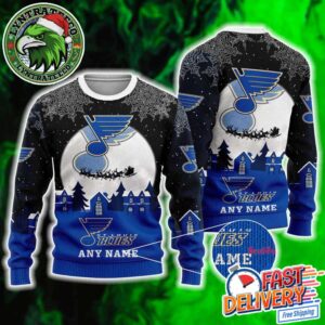 NHL St. Louis Blues Custome Name And Number Hockey Knitted Ugly Christmas Sweater
