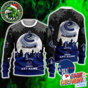 NHL Vancouver Canucks Hockey Custome Name And Number Hockey Knitted Ugly Christmas Sweater