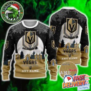 NHL Vegas Golden Knights Hockey Custome Name And Number Hockey Knitted Ugly Christmas Sweater
