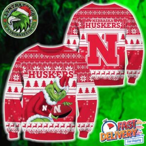Nebraska Cornhuskers Football x Grinch Christmas NCAA Gift 2025 Custom Ugly Christmas Sweater