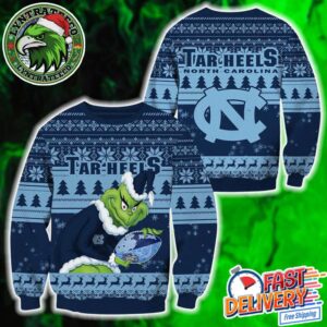 North Carolina Tar Heels Football x Grinch Christmas NCAA Gift 2025 Custom Ugly Christmas Sweater