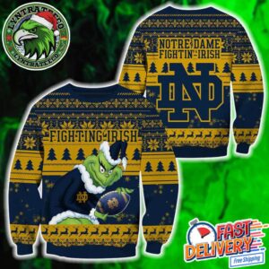Notre Dame Fighting Irish NCAA With Grinch XMAS 2025 Collectors Edition Ugly Christmas Sweater