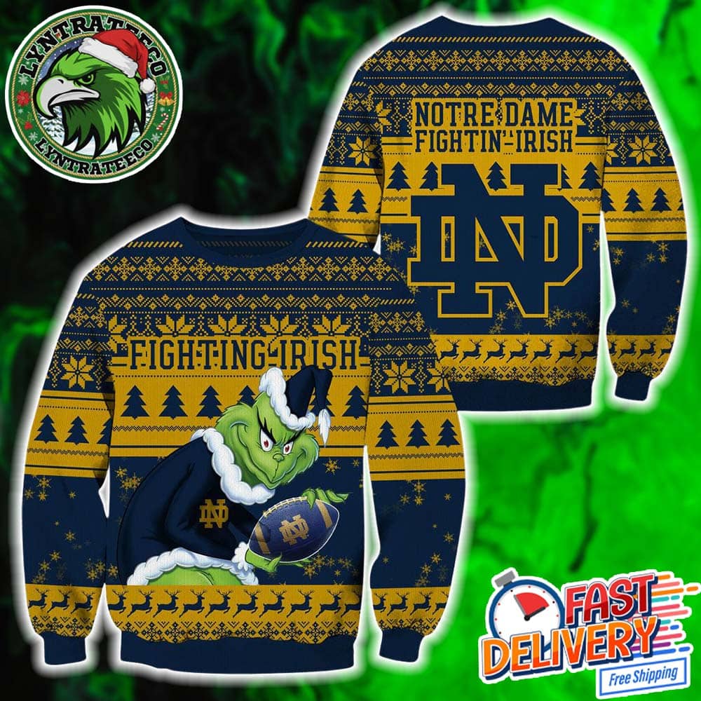 Notre Dame Fighting Irish NCAA With Grinch XMAS 2025 Collectors Edition Ugly Christmas Sweater Notre Dame Fighting Irish NCAA With Grinch XMAS 2025 Collectors Edition Ugly Christmas Sweater